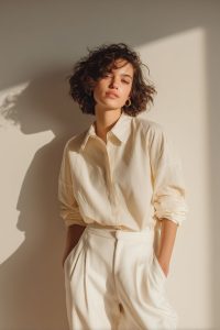 soft neutral fashion editorial portrait in natural light